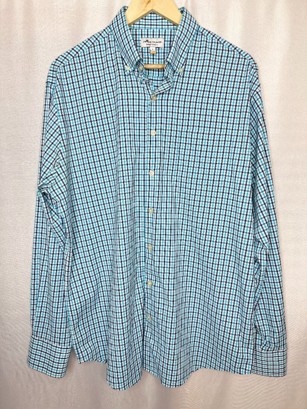 Peter Millar Summer Comfort Checkered Button Down LARGE Preppy Golf Office Nylon